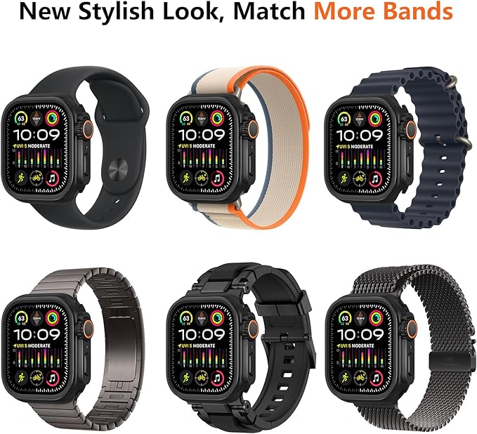 amBand 3 in 1 Metal Case Compatible with Apple Watch Series 9/8/7 45mm, W1 Protector Rugged Bumper with Watch Crown + Back Cover, Black - Image 7