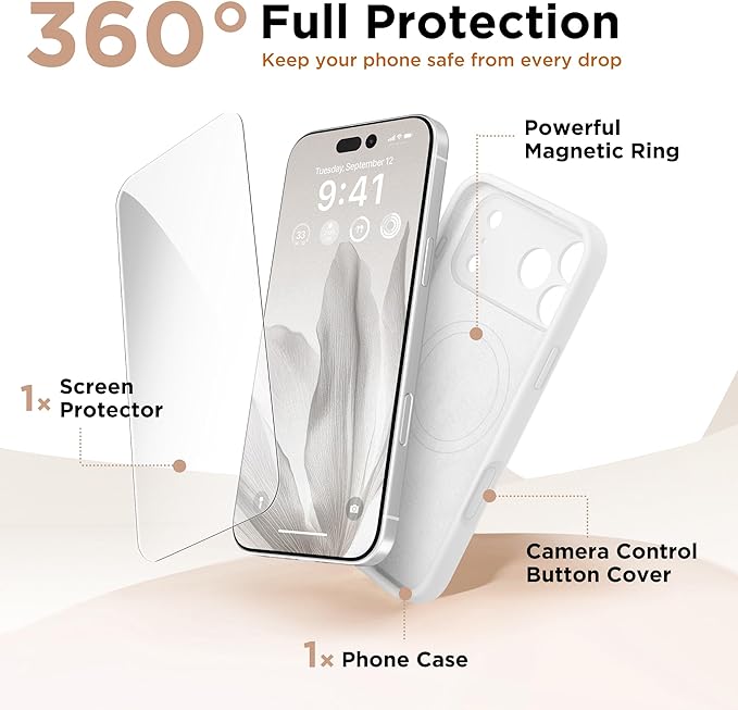 GolbinBox Magnetic for iPhone 17 Pro Max Case, Compatible with MagSafe, [Full Camera Protection] [Screen Protector], Silicone Shockproof Phone Cover with Anti-Scratch Microfiber Lining, White - Image 7