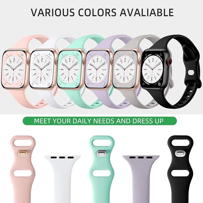 Lerobo Silicone Slim Bands Compatible for Apple Watch Band 44mm 42mm 45mm 38mm 40mm 41mm 49mm, Slim Thin Narrow Replacement Sport Strap Wristband for iWatch Series 8/7/6/5/4/3/2/1 SE Ultra Women Men - Image 3