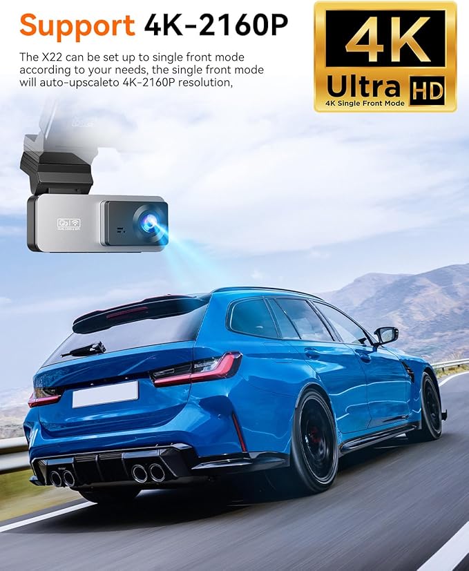Dash Cam Front and Rear, 4K Front Dash Cam, 3K+1080P Dual Dash Camera for Cars, Built-in WiFi, Car Dashcams with Night Vision, Free 64GB Card, 24H Parking Mode, App Control, Silvery - Image 3