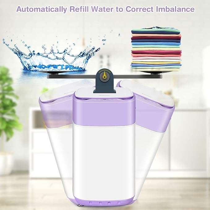 COSTWAY Portable Washing Machine, 8 Lbs Capacity, Built-in Drain Pump, Compact Laundry Washer with 6 Programs, 6 Water Levels, Child Lock, Full-Automatic washer for RV, Dorm, Apartment, Purple - Image 3