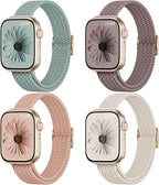 4 Pack Slim Braided Stretchy Compatible with Apple Watch Band 38mm 42mm 40mm 44mm 41mm 45mm 46mm 49mm Women Men, Solo Loop Nylon Thin Strap for iWatch Series 11 10 9 8 7 SE 6 5 4 3 Ultra by DYKEISS