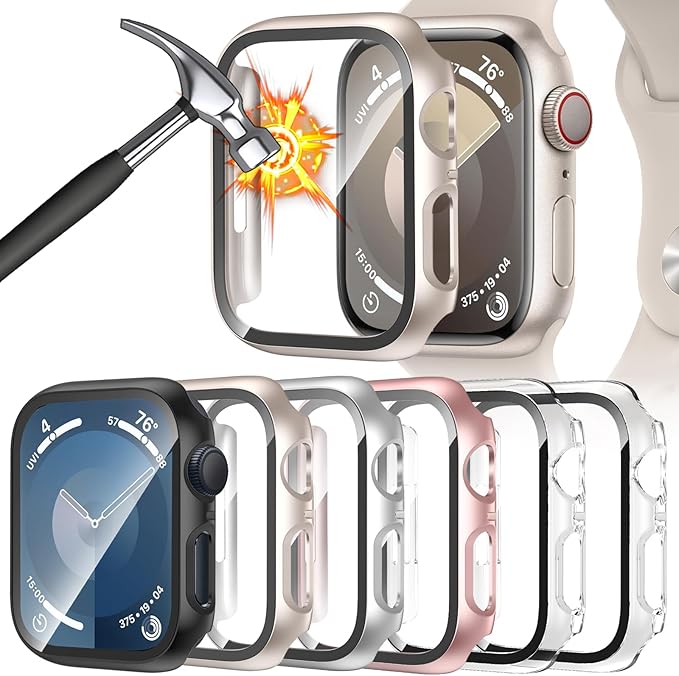 [6 Pack] Case for Apple Watch SE 3/SE 2nd Gen Series 6/5/4/SE 44mm Screen Protector with Ultra-Thin Tempered Glass, Full Coverage Shockproof Cover for iWatch 44 mm by HAANILKYI