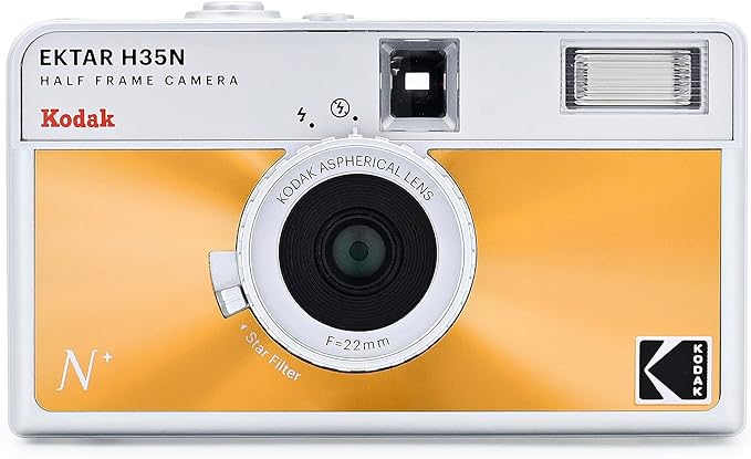 Kodak EKTAR H35N Half Frame Film Camera, 35mm, Reusable, Focus-Free, Bulb Function, Built-in Star Filter, Coated Improved Lens (Film & AAA Battery are not Included) (Glazed Orange) by Kodak