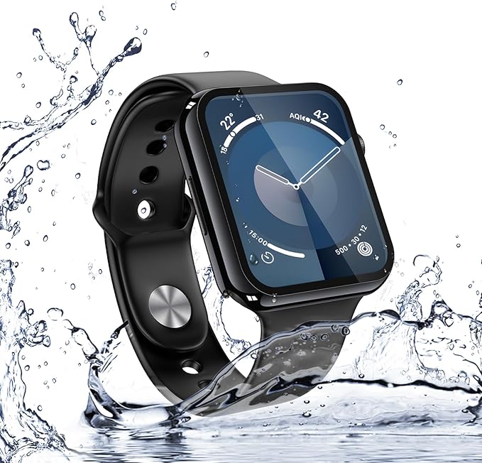 Misxi [2 Pack] Waterproof Hard Case with Tempered Glass Compatible with Apple Watch Series 9 Series 8 Series 7 45mm, Ultra-Thin Cover for iWatch Screen Protector, 1 Jet Black + 1 Transparent - Image 6