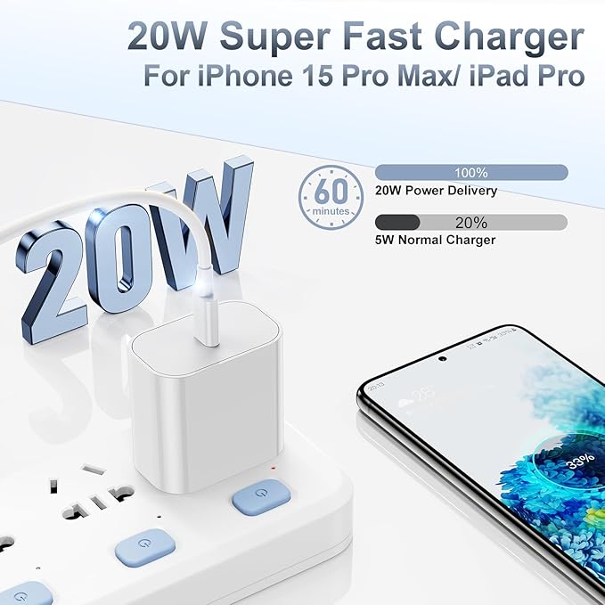 iPhone 17 16 15 Fast Charger and 10ft Type C to C Cable Cord Long, USB C Charging Block for Apple iPhone 17 Pro Max/17 Air/16 Pro/15 Plus,iPad 12.9/11 inch/4/3/Mini,Wall Plug Power Adapter Cube Brick - Image 2