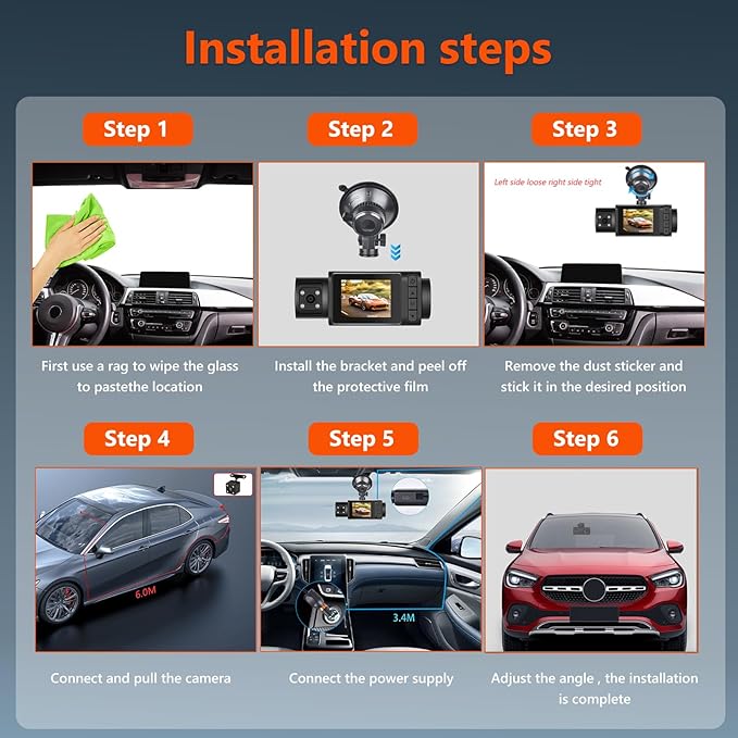 Podofo 3 Channel Dash Cam,1296P Dashcam Front and Inside,Triple Dash Cam Three Way Dash Camera for Cars,Car Camera with WDR Night Vision,150°Wide,G-Sensor,Loop Recording,24H Parking - Image 7
