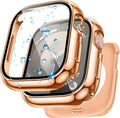 Goton AntiCrack Metal Case for Apple Watch Series 9/8/7 41mm Screen Protector, HD Tempered Glass, Daily Water-Resistant Alloy Bumper with Ceramic-Style Back Cover for iWatch 41 mm by Goton