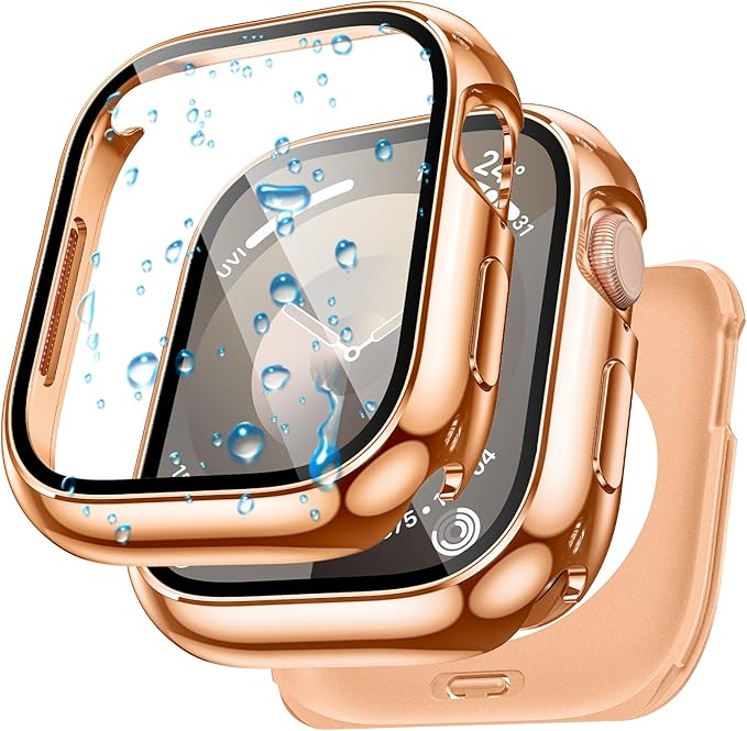 Goton AntiCrack Metal Case for Apple Watch Series 9/8/7 41mm Screen Protector, HD Tempered Glass, Daily Water-Resistant Alloy Bumper with Ceramic-Style Back Cover for iWatch 41 mm by Goton
