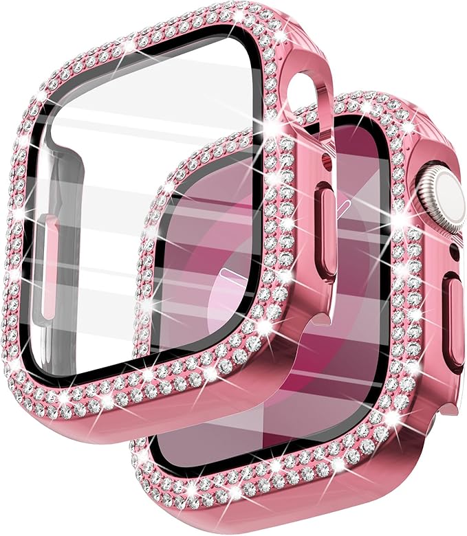 Surace 41mm Case Compatible with Apple Watch Series 9 Series 8 Series 7 Case with Screen Protector, Bling Diamond Overall Protective Case Compatible with Apple Watch Series 7 & 8 & 9 41mm, Pink by Surace