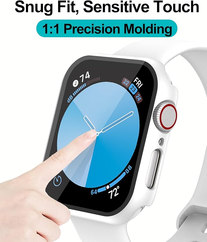 Smiling 2 Pack Case Compatible with Apple Watch SE 3 (2025)/ SE 2/ SE/Series 6/5/4 44mm with Tempered Glass Screen Protector, Hard PC Case Overall Protective Cover- 1 Sand Pink + 1 White - Image 5