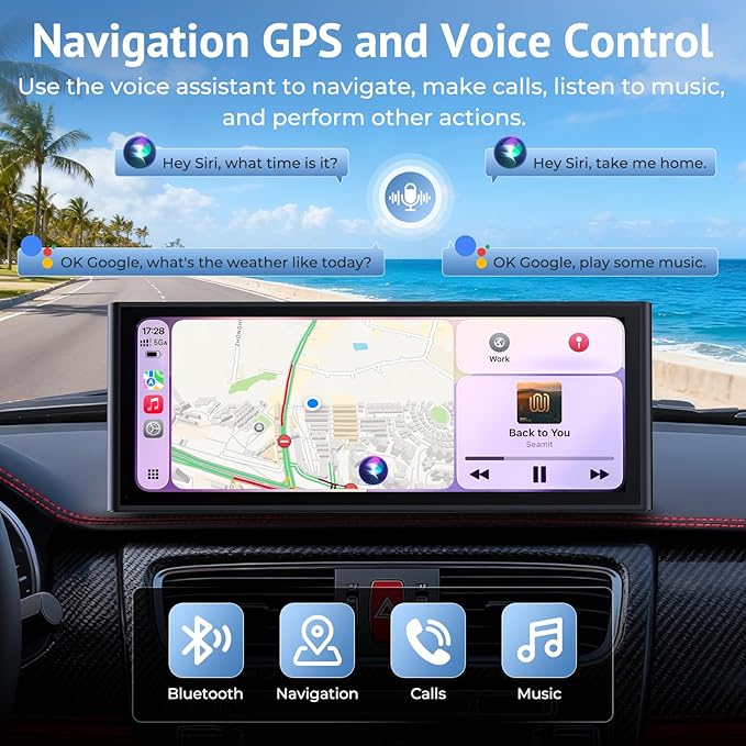 10.26" HD Wireless CarPlay Screen for Carplay & Android Auto Touch Screen,4K Dash Cam,1080P Backup Camera,Mirror Link,Voice Control,GPS,Bluetooth,64G TF,for All Vehicles - Image 5