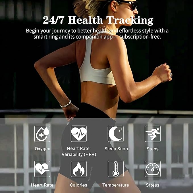 Venlan S925 Sterling Silver Moissanite Smart Ring for Women & Men, Vital Health Ring with Sleep & Fitness Tracking, Heart Rate HRV Monitor, Waterproof Ring Health Tracker(#10) - Image 2