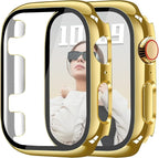JR.DM 42mm 2 Pack Hard PC Case with HD Tempered Glass Screen Protector for Apple Watch Series 3/2/1, Guard Bumper Full Coverage Protective Anti-Scratch Face Cover for iWatch, Glossy Gold+Clear by JRDM