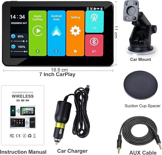 Apple Carplay Screen for Car, 7" HD Portable Car Stereo Touch Screen for Apple Carplay & Android Auto, Audio Receivers with Voice Control, Mirror Link, Bluetooth, Siri, AirPlay,GPS Navigation - Image 7