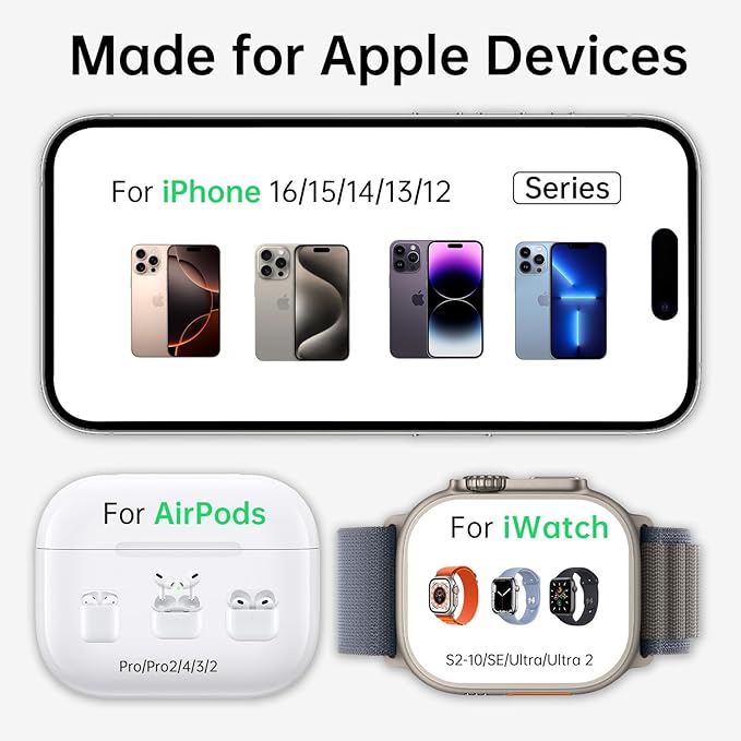 2026 3 in 1 Charging Station Fast Charging for iPhone,Wireless Charger for iPhone 17 16e 16 15 14 13 12 11 X Pro Max & Apple Watch - Wireless Charging Station for AirPods 4 3 2 Pro - Image 2