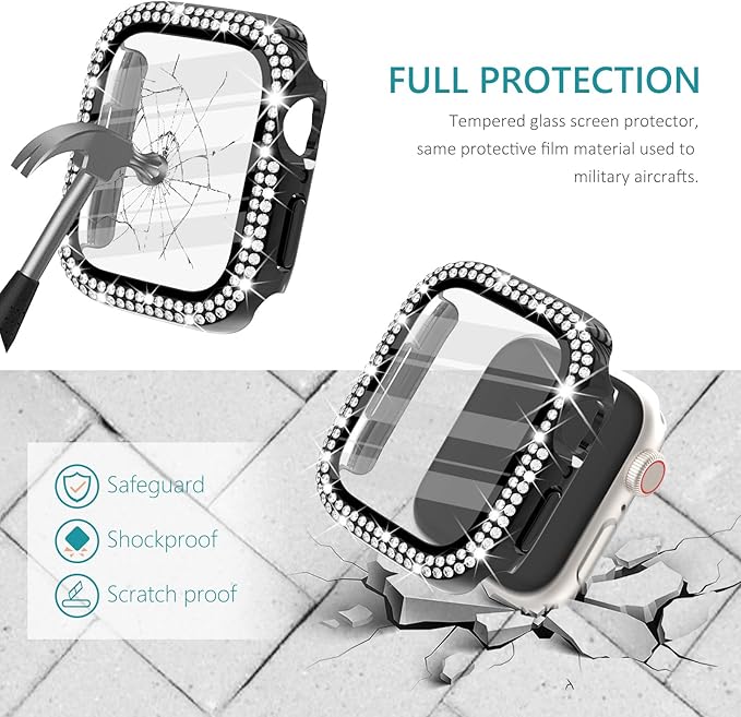 Surace 41mm Case Compatible with Apple Watch Series 9 Series 8 Series 7 Case with Screen Protector, Bling Diamond Overall Protective Case Compatible with Apple Watch Series 7 & 8 & 9 41mm, Black - Image 3