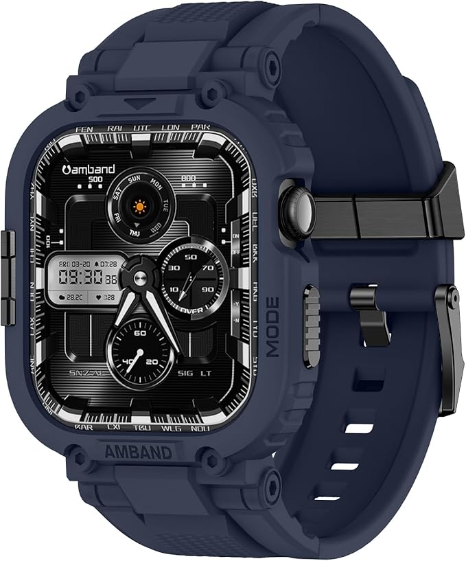 amBand Compatible with Apple Watch Series 11/10 42mm Bands Case for Men Women, M1 Sport Rugged Heavy Duty Protective Cover Tactical Strap Military Protector Bumper for iWatch Accessories - Navy Blue by amBand