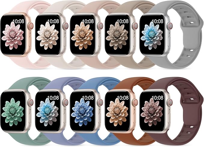 10 Pack Silicone Bands Compatible with Apple Watch 38mm 40mm 41mm 42mm 44mm 45mm 46mm 49mm Women Men, Soft Waterproof Replacement Wrist Sport Band for iWatch Series 11 10 9 8 7 6 5 4 3 2 1 SE Ultra by UnleashJoyUnlockTrueLife