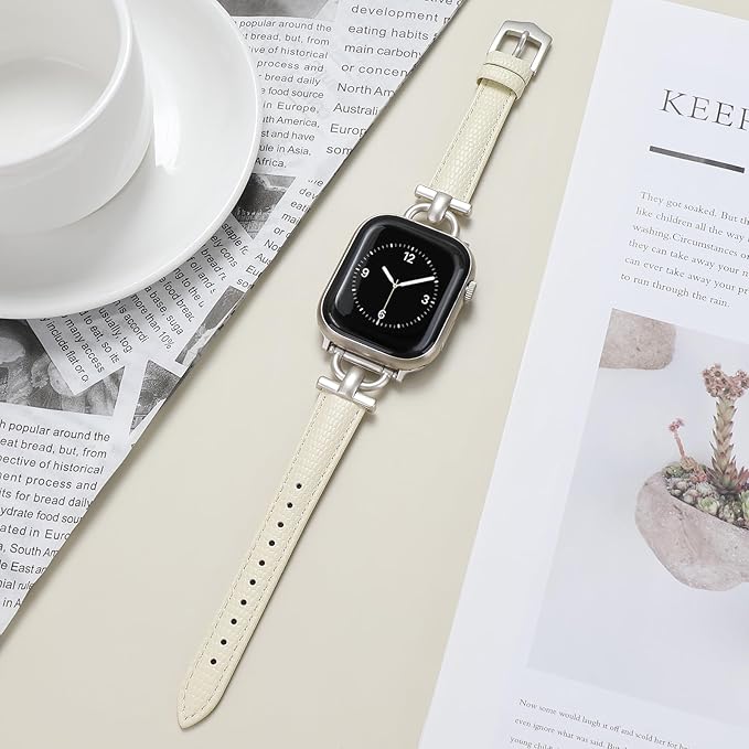 Leather Band Compatible with Apple Watch Bands for Women, Dressy Fancy Strap for iWatch Series 11/10/9/8/7/6/5/4/3/2/1/se/Ultra/Ultra 2(49mm 46mm 45mm 44mm 42mm,Milky White/Starlight) - Image 2