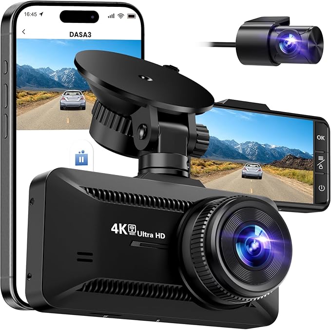 Dash Cam Front and Rear 4K/1080P, Dash Camera for Cars Build in WiFi, Full HD Dash Cam with APP Control, 3.94'' IPS Screen Dash Camera with 32GB SD Card, G-Sensor, 24Hr Parking Mote, Loop Recording by SUVCON