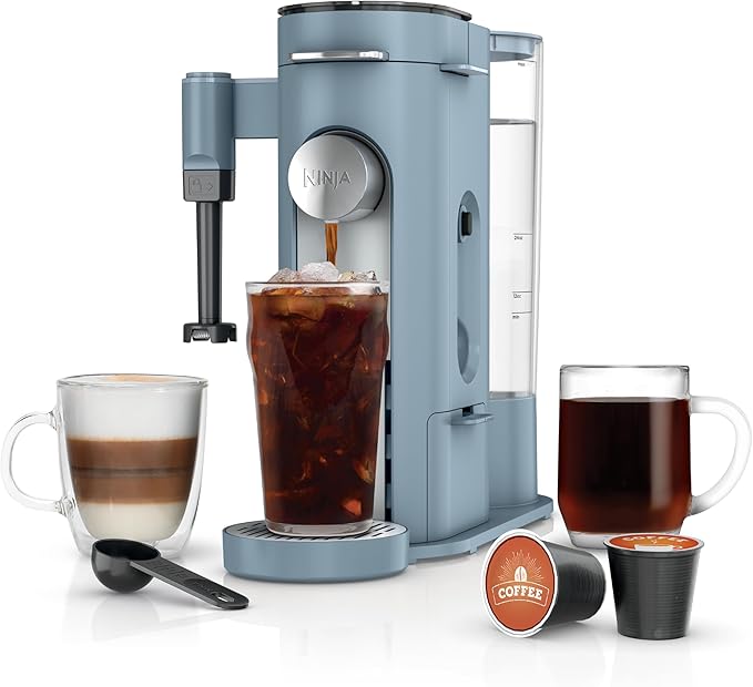 Ninja Pod & Grounds Specialty XL Single-Serve Coffee Maker, K-Cup Pod Compatible, Brews Grounds, Compact Design, Built-In Milk Frother, 68-oz. Reservoir, 6oz. Cup-24oz. Mug Sizes, Denim Blue, PB055ABL by Ninja