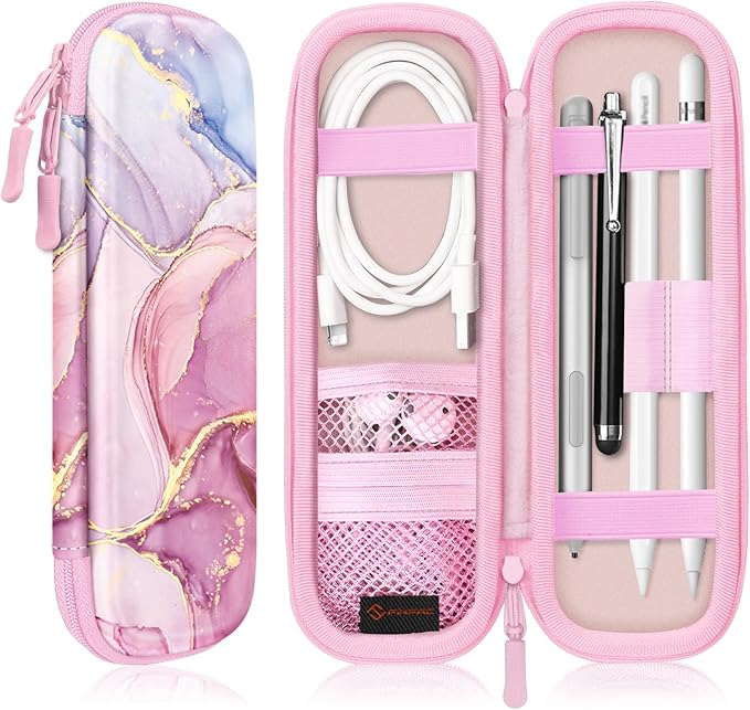 Fintie Holder Case for Apple Pencil Pro, Apple Pencil (USB-C / 1st / 2nd Generation), PU Leather Carrying Bag Sleeve Compatible with Pen, USB Cable, Samsung Stylus, Dreamy Marble by Fintie