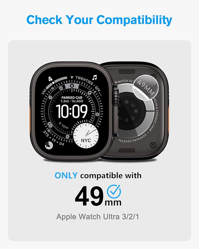 amBand Metal Case Screen Protector for Apple Watch Ultra 3/Ultra 2/Ultra 49mm, W3 Rugged Bumper Thin Frame with 9H Tempered Glass Film & Back Cover, [Waterproof] [Band Compatible], Natural Titanium - Image 2