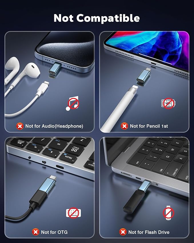 MoKo Lightning to USB C Adapter 2Pack, NOT for Lightning Earbuds/Headphones/OTG, USB-C to Lightning Adapter for iPhone Air 17 16 15 Pro Max Plus,iPad Pro/Air,Galaxy,ONLY for Charging/Data Sync, Cyan - Image 2