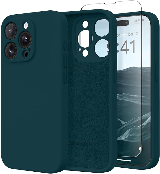 Magnetic for iPhone 15 Pro Case, Compatible with MagSafe, [Full Camera Protection][Screen Protector] Silicone Shockproof Protective Phone Case for iPhone 15 Pro 6.1", Deep Blue by SUYDANBOX