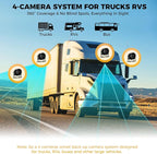 4 Channel Backup Camera Dash Cam System for Trucks, RVs, Trailers, Carplay & Android Auto, 10'' Touch Screen Monitor & DVR Recording, 4 HD1080P Wired Rearview Reverse Cameras IP68-rated.. - Image 4