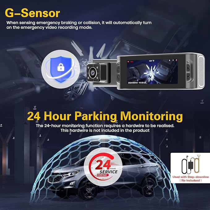 Hikity 3.16" 2 Channel Dash Cam 180° View Front and Rear Inside, 1080P Dash Camera for Cars Left Right, IR Night Vision, WiFi APP Control, G-Sensor, Loop Recording, with Free 64GB Card - Image 5