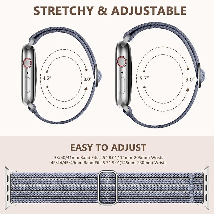 Braided Stretchy Band Compatible with Apple Watch Bands 38mm 40mm 41mm 42mm 44mm 45mm 46mm 49mm for Women Men, Adjustable Nylon Solo Loop Elastic Straps for iWatch Series 10 9 8 7 6 5 4 3 2 1 SE Ultra - Image 3