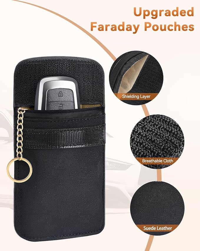 ELECTOP Faraday Bags, 2 Pack Faraday Key Fob Protector with Handle, Car RFID Blocking Bag Car Security Protection, Anti-Theft Fob Case - Image 3