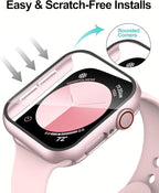 Smiling 2 Pack Case Compatible with Apple Watch SE 3 (2025)/ SE 2/ SE/Series 6/5/4 40mm with Tempered Glass Screen Protector, Hard PC Case Overall Protective Cover-1 Pink + 1 Transparent - Image 4