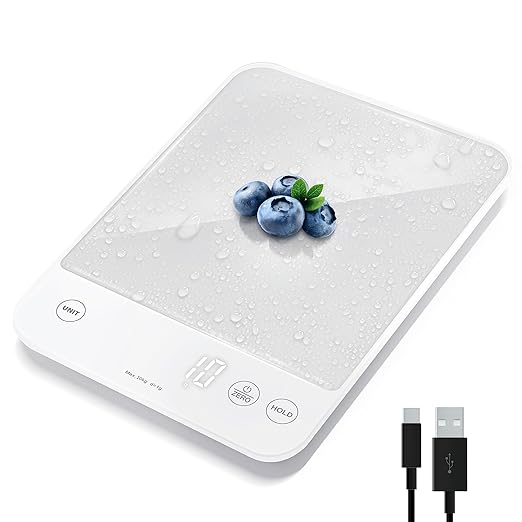 Etekcity Food Kitchen Scale, 22lb Digital Weight Scale Grams and Ounces Rechargeable Waterproof Tool for Weight Loss, Cooking, Baking, Meat, Bread, Large 0.05oz/1g Accuracy by Etekcity