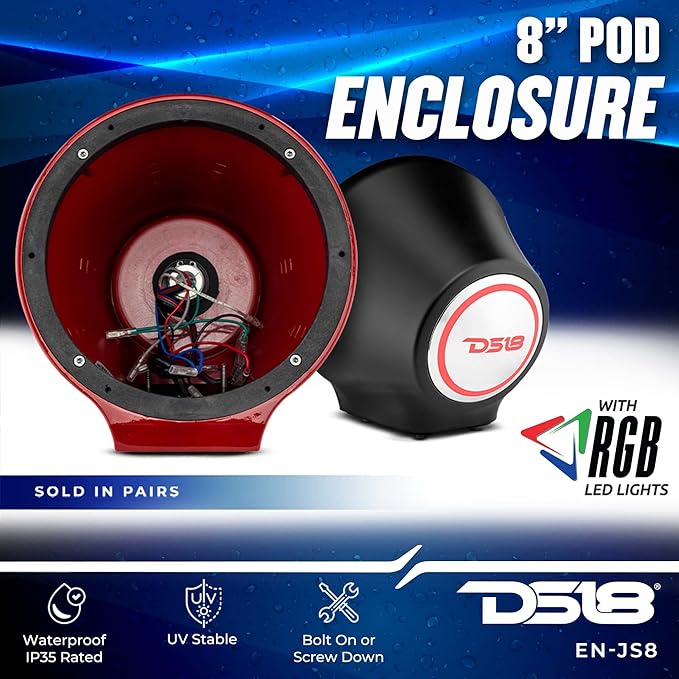 DS18 CF-JS8 Carbon Fiber Flat Mount POD Universal Enclosure 8" - for All Elements Jet SKI, Marine, Jeep & UTV/ATV - Pair (NO Speaker) - Image 2