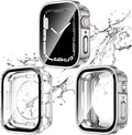 2 Pack 2 in 1 Waterproof Case for Apple Watch Series 10/Series 11 42mm, Straight Edge PC Front & Back Bumper with Tempered Glass Screen Protector 360 Protective Cover for iWatch (42mm, Silver/Clear) by Singuizoo