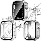 2 Pack 2 in 1 Waterproof Case for Apple Watch Series 10/Series 11 42mm, Straight Edge PC Front & Back Bumper with Tempered Glass Screen Protector 360 Protective Cover for iWatch (42mm, Silver/Clear) by Singuizoo