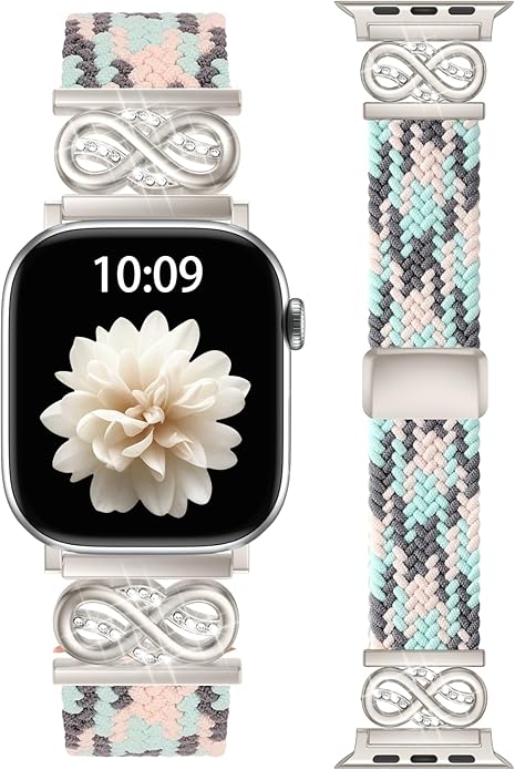 Dirrelo Braided Magnetic Stretchy Nylon Band Compatible for Apple Watch Bands Women 40/41/38/42/44/45/46/49mm, Designer Dressy Infinity Elastic Strap for iWatch Series 11 10 9 8 7 6 5 4 SE/Ultra 3 2 1 by Dirrelo