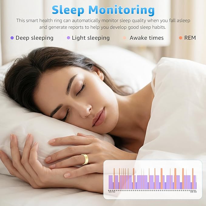 Smart Ring Health Tracker for Women & Men, Fitness Ring with Heart Rate Blood Oxygen, Sleep Monitor, Step Tracker, IP68 Waterproof Compatible with iOS & Android, No Subscription Fee (Gold, 9) - Image 3