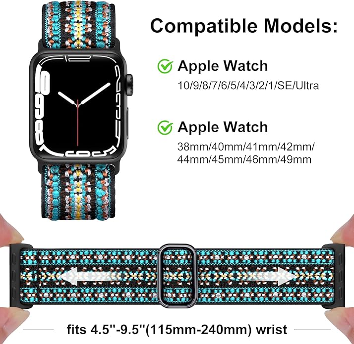Easuny 5 Pack Stretchy Bands Compatible with Apple Watch 38mm 40mm 41mm 42mm 44mm 45mm 46mm Women, Elastic Fabric Nylon Strap Wristband for iWatch SE 3 2 1 Series 11 10 9 8 7 6 5 4 3 Boho Solo Loop - Image 6