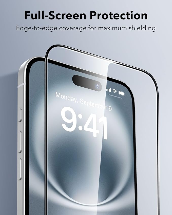 ESR 3 Pack for iPhone 16/iPhone 15 Screen Protector, Military Grade Shatterproof, 9H Hardness, Full Coverage Tempered Glass with UltraFit Tray - Image 6