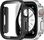 Amizee 2 Pack Compatible with Apple Watch Series 9 8 7 45mm Case with Built-in Screen Protector, Ultra-Thin Hard PC Straight Edge Anti-Scratch Protective Cover for iWatch (Matte Black/Matte Silver) by Amizee