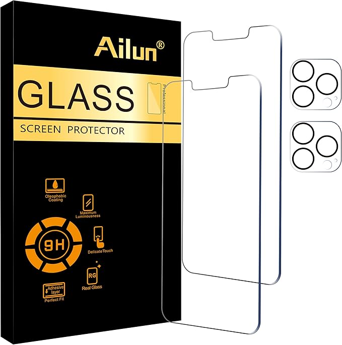 Ailun 2Pack Screen Protector for iPhone 13 Pro [6.1 inch] Display 2021 + 2 Pack Camera Lens Protector, Tempered Glass Film,[9H Hardness] - HD [Not for iPhone 13 Pro Max] by Ailun