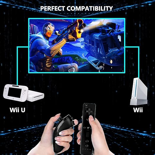 Burcica Controller for Wii Remote and Nunchuck, Wireless Controllers Compatible with Wii/Wii U with Silicone Case and Wrist Strap (Black) - Image 4