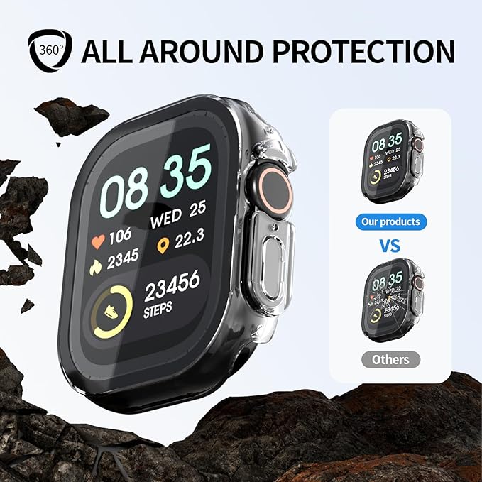 2 Pack Tempered Glass Case Compatible for Apple Watch Ultra 3 (2025) & Ultra 2 & Ultra 49mm, Hard PC Screen Protector Overall Protection Lightweight Scratch (Transparent(2-Pack), 49mm) - Image 5