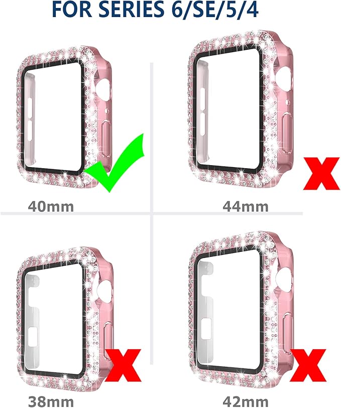 4 Pack Bling Hard PC Case with Tempered Glass Screen Protector Compatible with Apple Watch 40mm Series 4/5/6, Ultra-Thin Crystal Bumper Case Replacement for iWatch 4/5/6 40mm - Image 3