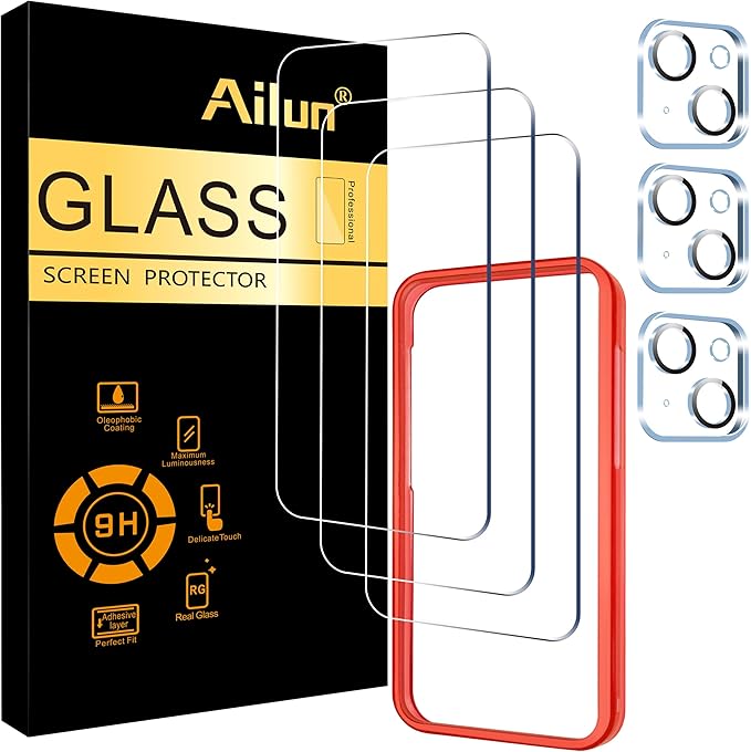 Ailun 3 Pack Screen Protector for iPhone 15 [6.1 inch] + 3 Pack Camera Lens Protector with Installation Frame,Case Friendly Tempered Glass Film,[9H Hardness] - HD by Ailun