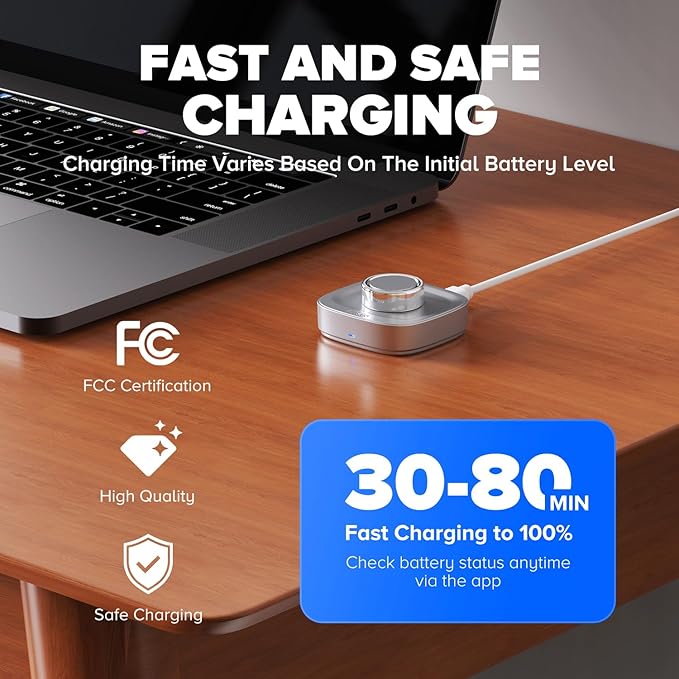 Ring Chager Compatible with Ou-ra Ring4, Fast Charge for Ou-ra Ring Gen 4 of Size 8, Charging Dock with USB-C Cable (Glossy Silver) - Image 4